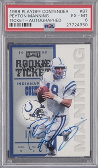 1998 Playoff Contenders #87 Peyton Manning "Rookie Ticket" Signed Rookie Card – PSA EX-MT 6 